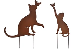 RHHGOPM Pack of 2 Rusty Cat Garden Stake Garden Decoration Made of Rust Metal, Decorative Rust Look, Rust Figures Animals, Metal Rust Garden Decoration Patina Flower Bed Stake