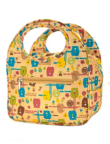 iSuperb Niedlich Kühltasche Lunch Tasche Box Wasserdicht wiederverwendbar mit bezauberndem Animal Bild isoliert Lunchpaket für Frauen Damen Mädchen Kinder Kids Schüler Jugendliche (Niedlicher Bär Gelb)