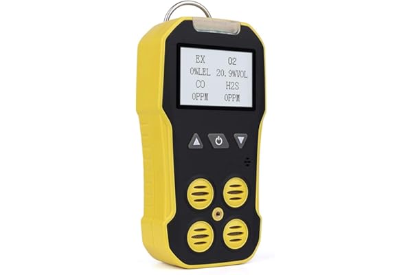 BOSEAN Composite Gas Measuring Instrument, Portable 4-in-1 Gas Detector, Gas Leak Detector, Flammable Gas, CH4, Hydrogen Sulfide, H2S, Oxygen, O2, Carbon Monoxide, CO Gas/Methane CH4/Ethane C2H6/Propane, LCD Display, 3 Alarm Modes, IP65, High Accuracy, Portable, USB Charging, Switchable English and Japanese Pages