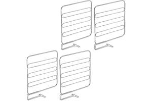 mDesign Zestaw 4 praktycznych przegródek do szafy na ubrania, praktyczny organizer do szafy z metalu, system regałów bez wiercenia, srebrny