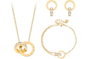 KBRPEY Schmuckset Damen, Damen Kette und Ohrringe für Damen, Set mit Kristallanhänger, Weiß Kristalle Rund Schmuck-Set Halskette Ohrringe Rosé Vergoldet für Damen Geschenk für Mädchen Frauen