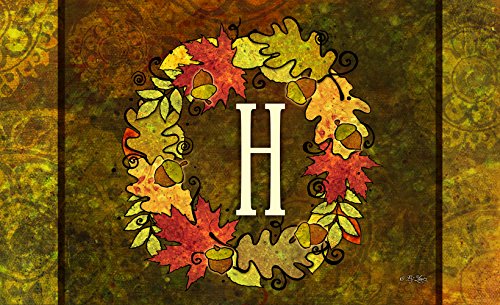 Toland Home Garden 830127 Fall Wreath Monogram H 18" x 30"  Recycled Mat, USA Produced