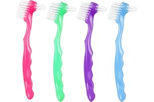 EVAGO 4 Pcs Denture Cleaning Brush with Multi-Layered Bristles and Ergonomic Rubber Handle Portable Denture Brush Double Sided Brush for False Teeth Cleaning(4c)