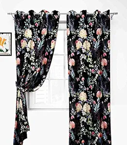 Lush Decor  Premium Polyester Fancy Floral Printed Curtains for Door 7 feet Pack of 2 (Black)