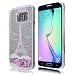 Produktbild Samsung Galaxy S6 Edge Hülle, SMARTLEGEND 3D Bling Weiße Spitze Hard Case Kreative Liquid Schutzhülle Druck Neuheit Kreative Handyhülle Blumen Mädchen Muster Premium Strass Tasche Protection Protector Skin Pattern Schale Hart PC Blume Glitzer Glitter Shiny Glanz Sparkle Clear Dynamisch Treibsand Diamant Kristall Case Handytasche Etui mit Schwarze Eingabestift - Eiffelturm Paris Ronmantik Lila Stern