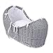 Clair de Lune Marshmallow Grey Noah Pod Wicker Moses Basket, White