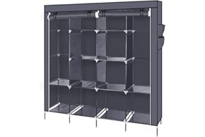 Bonnlo Kleiderschrank, Offener Kleiderschrank Stoff, 169,5 x 45 x 181,5 cm, Stoffschrank mit Kleiderstange & Ablagen Stabil, für Schlafzimmer, viel Stauraum, Faltbar, Grau