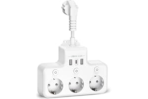 Afitdon Ciabatta Multipresa con 3 USB Ciabatta Elettrica con Interruttore Multipresa Elettrica Salvaspazio Presa Multipla con 3 Prese Schuko