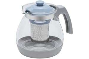 RESTO Teekanne Glas, Glasteekanne mit Siebeinsatz, mit abnehmbarem Edelstahlfilter und Hitzebeständigem Borosilikatglas (1600 ml)