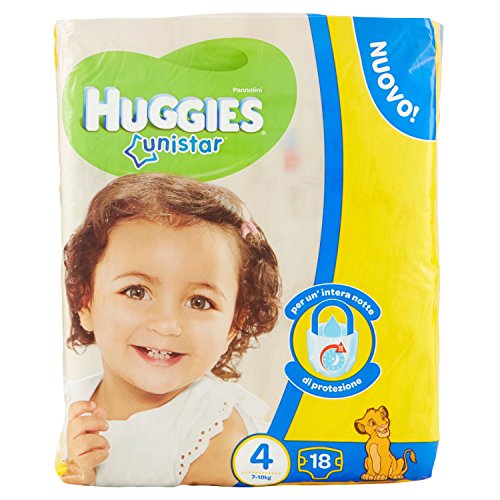 Huggies Unistar Pannolini, Taglia 4 (7-14 kg), 1 Pacco da 18 Pannolini, 18 Pezzi