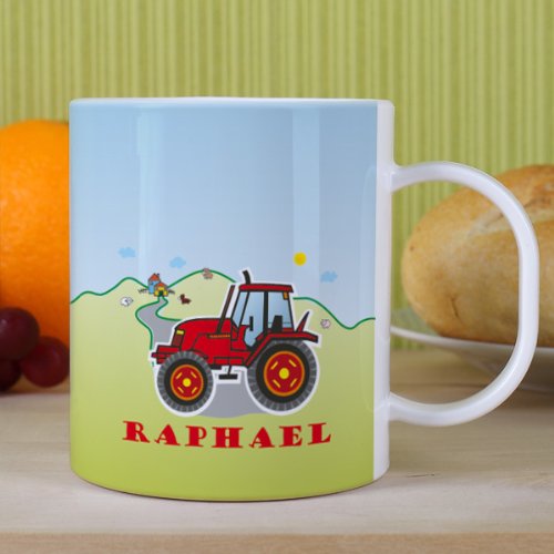 Striefchen® Kinder Tasse aus Melamin mit Wunschnamen – Motiv: Traktor - 2