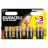 Duracell MN1500 Plus Power Alkaline Battery AA Size, 5 + 3 Free Batteries