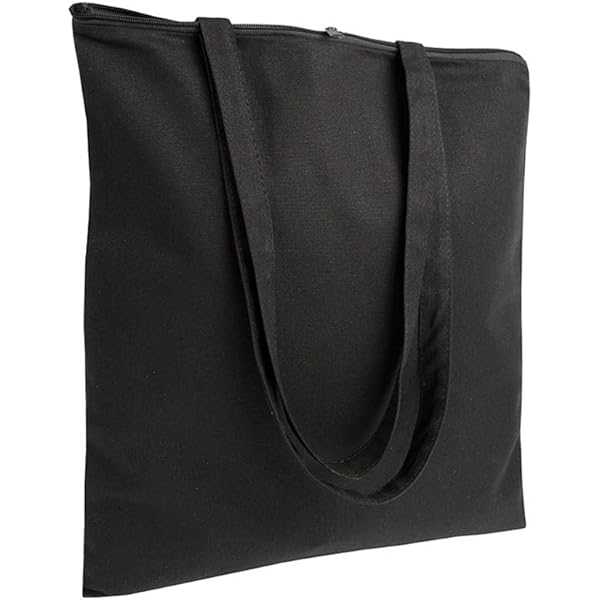 Borsa Shopper In Cotone Con Zip - Tote Bag 38x42cm Manici Lunghi, Made In Italy - Foto 10