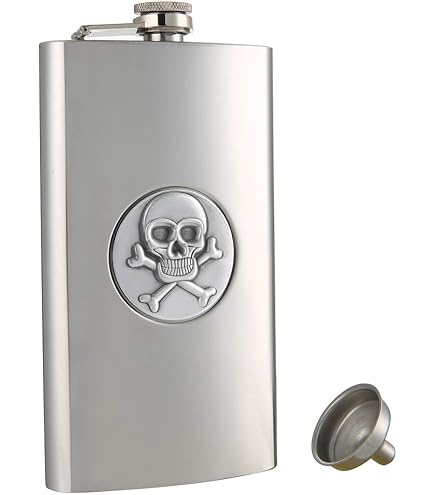 Fiaschetta Da 226,8 Ml In Acciaio Inox - Bottiglia Portatile Per Whisky E Liquori, Design Teschio