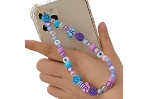 PTNKUIIY Handy Lanyard Anti-Verlorene Handykette，Böhmische Bunte Perlen Telefon Kette Strap Handyanhänger Smiley Gesicht Handy Straps Mobile Handy Schmuck Perlen Anhänger Hängen Chian für Frauen