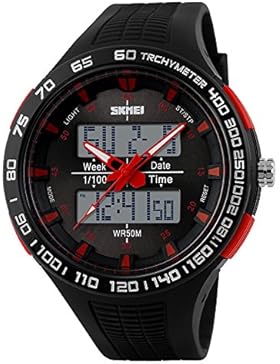 Amstt Herren Militär Chronograph Sportuhr Wasserdichte Digital-Armbanduhr Quarzuhr Alarm Rote