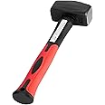 iTrend 1KG Club Hammer with 8" Fibreglass Handle Shaft and Rubber Grip - Forged and Induction Hardened Hammerhead
