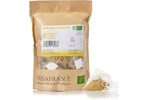 FRISAFRAN | Flores de entera de manzanilla en pirámides Bio 60unidad | INFUSIÓN DE KAMILLEL | Té de hierbas relajante | Origen Europa | Manzanilla para dormir