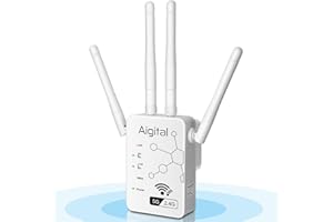 AIGOLINK 1200Mbps Repetidor de Red WiFi Extensor Amplificador de Cobertura, Doble Banda 5 GHzy 2.4 GHz,Modo Ap/Router/Repetidores, Puerto Ethernet, 10/100 mbps, 4 Antenas, Adecuado para el hogar, Oficina