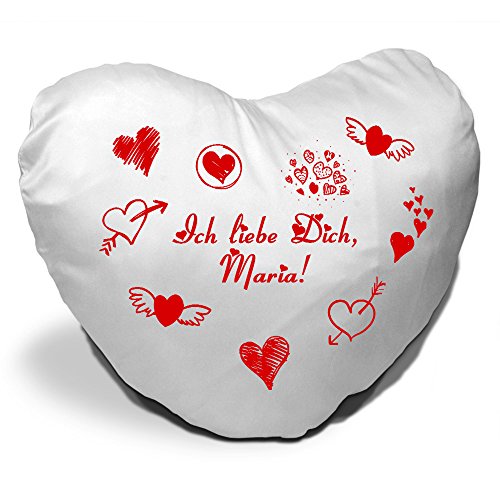 Herzkissen mit Namen Maria und Motiv - Ich liebe Dich - zum Valentinstag - Herzkissen personalisiert Kuschelkissen Schmusekissen