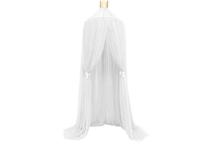 Upxiang Children's Dome Mosquito Net Tent Bed Canopy Mosquito Net Bed Linen with Round Lace Baby Boys Girls Games House White