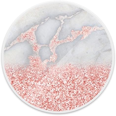 Popupstands Girly Pop Grip Socket and Expanding Stand Prevent Phones from Dropping for Smartphones and Tablets and More - Sparkly Pink Rose Gold Ombre Bohemian Marble White