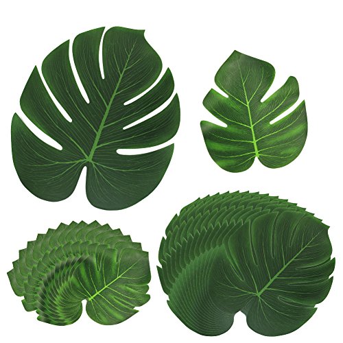 30Piezas Hoja verde planta HTINAC, Suave Hojas Tropicales Decoración de la Tienda de la Fiesta en Casa de Monstera para Playa Fiesta Temática/Fiesta de Hawaii