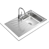 TEKA Built-in 1 Bowl Sink with Drainer, Polished Stainless Steel, Reversible, Depth 16 cm, Manual Drain with Basket 3&frac12; Inch a
