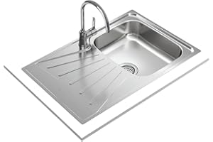 TEKA Fregadero Encastrado 1 Cubeta con Escurridor, Acero Inoxidable Pulido, Reversible, Profundidad 16cm, Desagüe Manual con Canasta 3½" y Sifón, Para Mueble de 45cm, Modelo StarBright 45 E XP