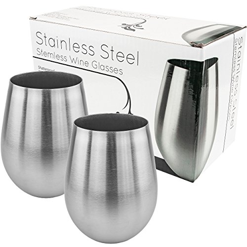 Southern Homewares SH-10193-S2 Stainless Stemless Wine Glass, Stainless Steel, Silver