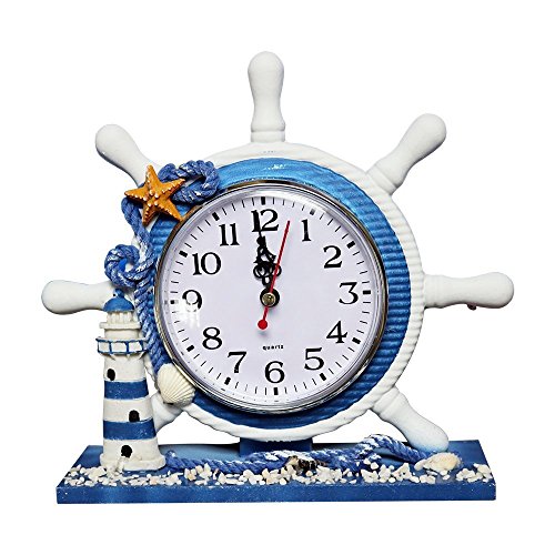Mediterranen Stil dekorative Uhr, SHAYSON 9-Zoll-antike nautische Lenkrad Helm-Uhr mit Leuchtturm Beack Segelboot Dekoration