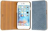 3Q Luxurious Apple iPhone 6 Case i-Phone 6S Case Leather Real genuine outside and inside front and back iPhone 6 Cover Flip Wallet Booklet Sleeve Card-holder Stand function Slim 4.7 inch Blue