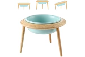 HCHLQLZ blu Ceramica Alzato Ciotole per Cani Gatti Alzata Ciotola Cane Gatto per Cibo Acqua -Combinato con Supporto in bambù-(3 metodi di installazione per diverse altezze) grande