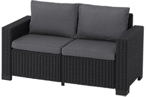 ALLIBERT Keter Divano 2 posti da esterno California adatto per arredare il giardino con cuscini inclusi, color grafite 141x68x71,5 cm