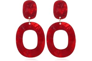 ALASER Retro Earrings Red Drop Earring Acrylic Oval Hoop/Drop Earrings with Marble Effect for Women Girls Red hoop Earrings for Women
