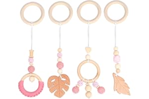 FENYW 4 Piezas Juguetes Colgantes de Gimnasio, Juguetes de Madera para Gimnasio,Juguetes Sensoriales Montessori para bebés de 0 a 6 Meses en adelante, Regalo para bebés recién Nacidos