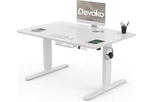 Devoko Höhenverstellbarer Schreibtisch 120x80cm mit Typ-C Ladeanschluss, Schreibtisch Höhenverstellbar Elektrisch, Mobiler Elektrisch Computertisch mit Kabel Management Tray, Weiß