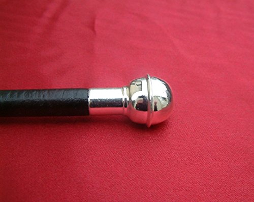24-Black-Leather-Bound-Show-Cane-Silver-Coloured-Metal-Ball-End-and-Tip-Made-In-England-Fibreglass-Centre