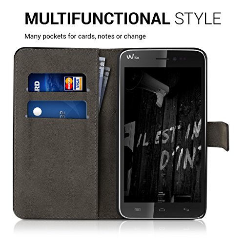 kwmobile HÃ¼lle fÃ¼r Wiko Lenny - Wallet Case Handy SchutzhÃ¼lle Kunstleder - Handycover KlapphÃ¼lle mit Kartenfach und StÃ¤nder Don't touch my Phone Design WeiÃŸ Schwarz