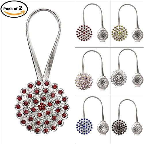WannaBi Magnetic Curtain Tieback Tie Back Clip Europe Type Curtain Buckles Holdback, Shiny Bling Rhinestone Red (2PCS)