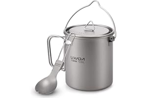 Lixada 750ml Pentola da Campeggio Titanio Leggero con Cucchiaio Forchetta Pieghevole per Tenda Escursionismo Picnic Trekking Pesca