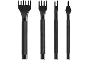 LDIRECT 4 Stück Leder Locher Werkzeug Leder Meißel Schnürung Stitching Kit 1/2/4/6 Zinken Stanzen Nähen Tool für Lederarbeiten (5mm)