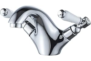 Dual Lever Basin Mixer taps,Luckyhome Bathroom Sink Mixer taps Chrome hot and Cold Faucet Solid Brass Valve Body