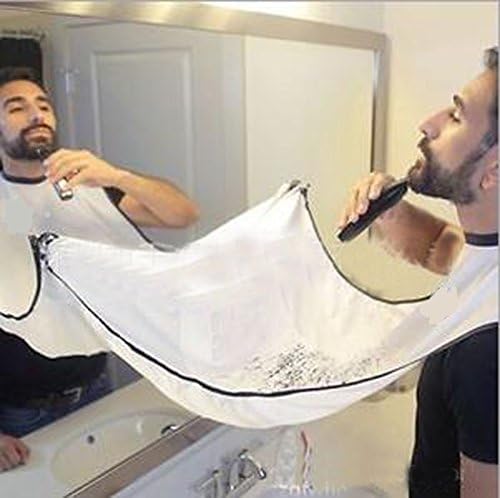 Sunwaly Shave Apron Trim Your Beard In Minutes Without The Mess And Stop Clogging Your Sink! Quality Grooming Cape - Keep Your Sink Clean and Girlfriend Happy! The Best Shaving Beard Gift! (White)