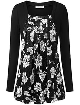 BaiShengGT Damen Rundhals Tunika Stretch Langarm Shirt