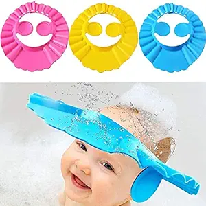 Bhavyam Reusable adjustable safe soft bathing shower cap for baby eye ear Protector hat visor ,kids shower caps for girls boys baby bath cap for head(silicone/1pcs/multicolour)