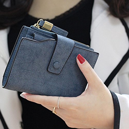 Kolylong Women Mini Grind Magic Bifold Leather Wallet Card Holder Purse (Navy)