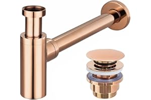 Rea SIFONE CON SCARICO UNIVERSALE CLICK-CLACK LAVABO ORO ROSA Sifone Universale in Ottone per Lavabo e Lavabo Bagno (Oro Rosa)