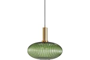 HJXDtech Lampade a Sospensione Moderne Lampada a Sospensione in Vetro Striscia Paralume Vintage E27 Lampada a Sospensione Lampada da Soffitto in Cucina Soggiorno (Verde 30cm)