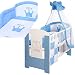 Baby Cot PRINCE 120x60 maden of wood incl. foam mattress and 9 pieces bedding complete set